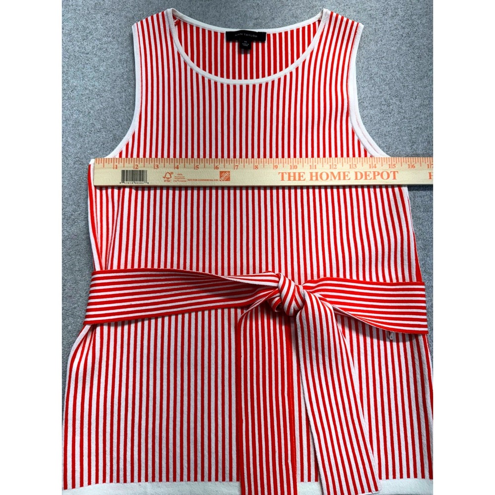 Ann Taylor XS Red White Striped Sleeveless Knit Tie Waist Sweater Tank Top Work - Picture 7 of 9